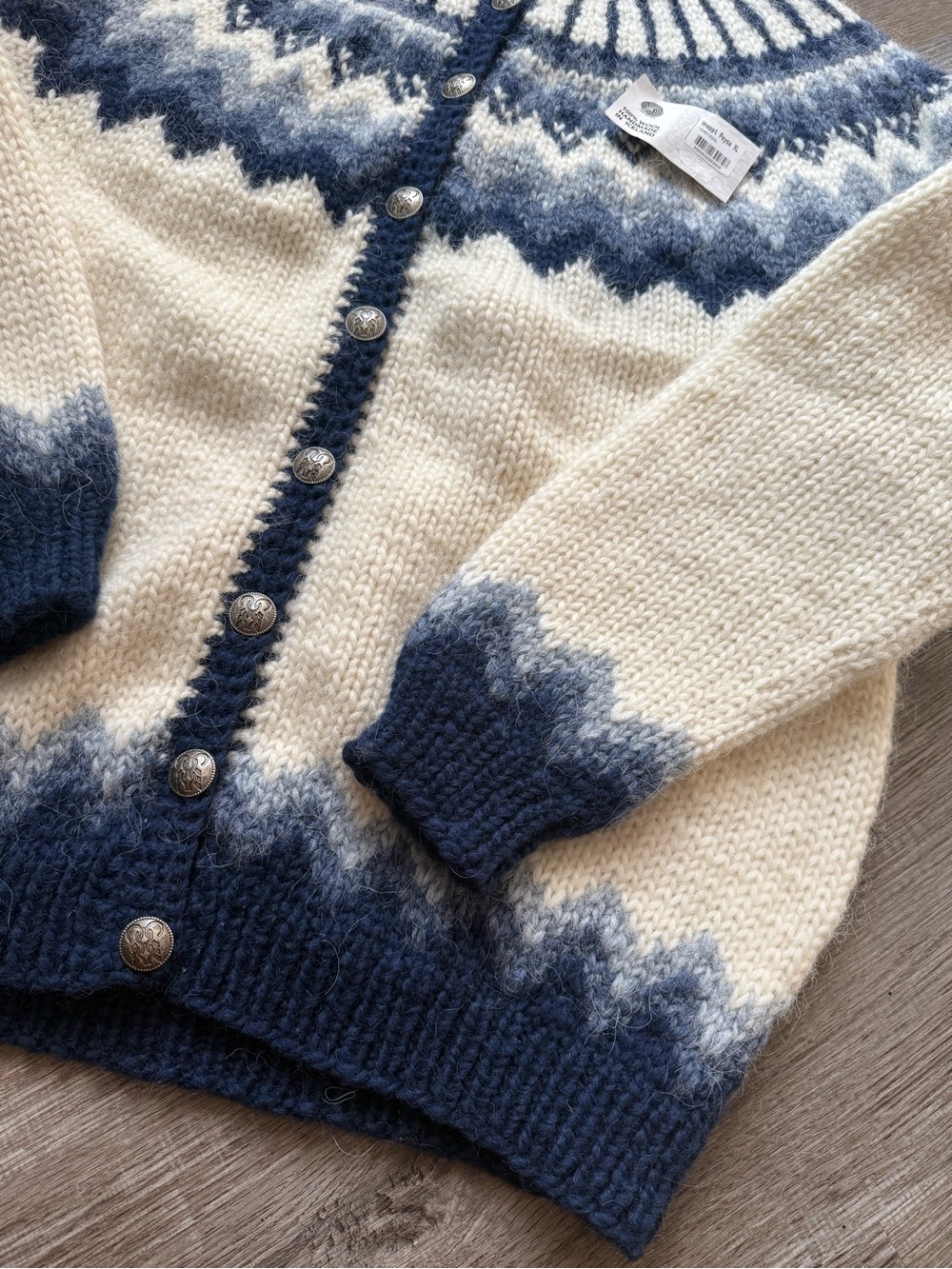 The Hand Knitting Assoc of Iceland Style Pure Wool Cardigan Sweater Navy Blue XL - Picture 5 of 15